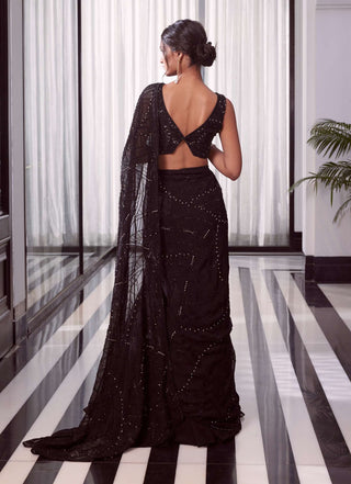 Charu & Vasundhara-Elora Black Embroidered Lehenga Sari With Blouse-INDIASPOPUP.COM