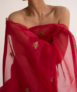 Kapardara-Scarlet Red Silk Organza Sari-INDIASPOPUP.COM