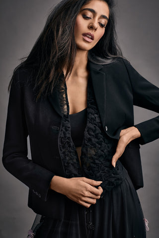 Esha Sethi Thirani-Black Culottes With Blazer & Bustier-INDIASPOPUP.COM