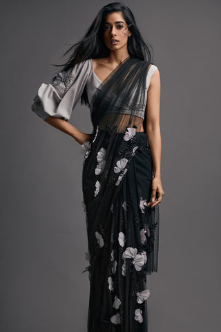 Esha Sethi Thirani-Black & Warm Grey Saree With Blouse-INDIASPOPUP.COM