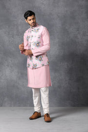 Ankit V Kapoor-Pink Nehru Jacket With Kurta & Churidar-INDIASPOPUP.COM