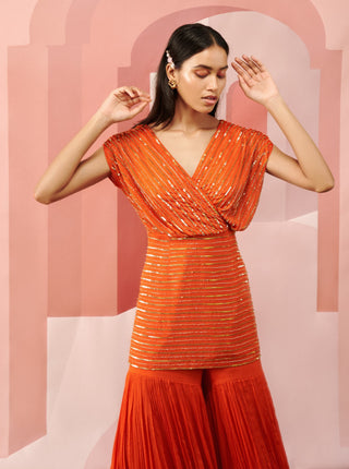 Ease-Orange Embroidered Sharara Set-INDIASPOPUP.COM