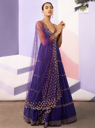 Ease-Purple Embroidered Anarkali Set-INDIASPOPUP.COM