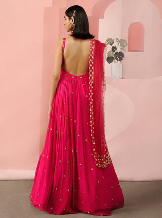 Ease-Pink Embroidered Anarkali Set-INDIASPOPUP.COM