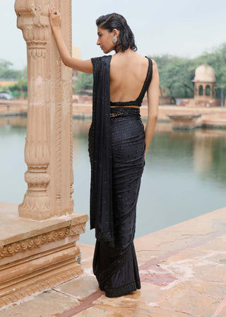 Jigar Mali-Black Sari With Blouse-INDIASPOPUP.COM