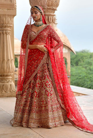 Red Pallavi Bridal Lehenga Set