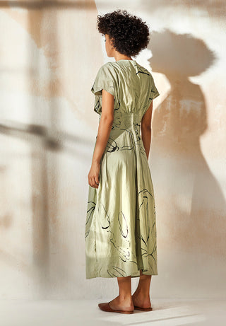 Kharakapas-Printed Waist Fitted Dress-INDIASPOPUP.COM