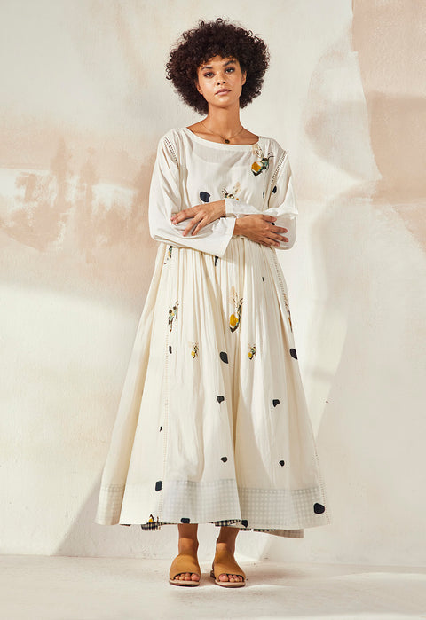 Kharakapas-White Bee Printed Dress-INDIASPOPUP.COM