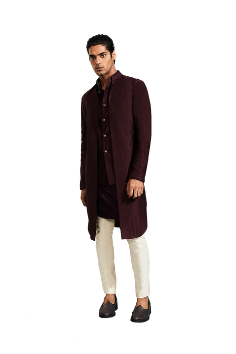 Kunal Rawal-Wine Corded Mock Layered Deconstructed Set-INDIASPOPUP.COM