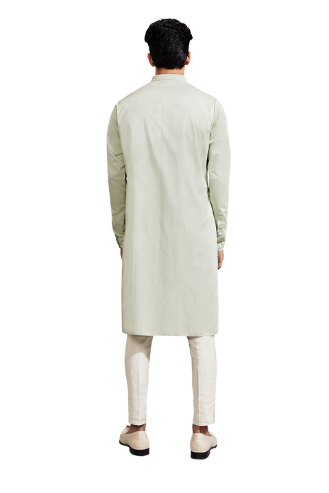 Kunal Rawal-Mint Yoke Chevron Highlighted Kurta-INDIASPOPUP.COM