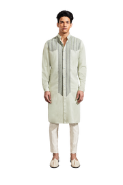 Kunal Rawal-Mint Yoke Chevron Highlighted Kurta-INDIASPOPUP.COM