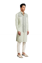 Kunal Rawal-Mint Yoke Chevron Highlighted Kurta-INDIASPOPUP.COM