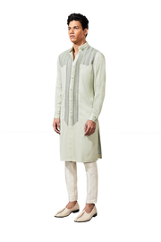 Kunal Rawal-Mint Yoke Chevron Highlighted Kurta-INDIASPOPUP.COM
