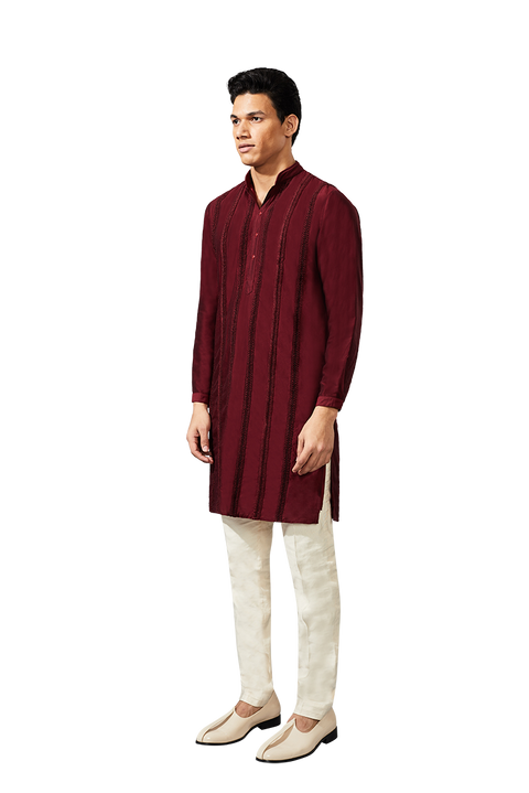 Kunal Rawal-Maroon Small Chevron Kurta-INDIASPOPUP.COM