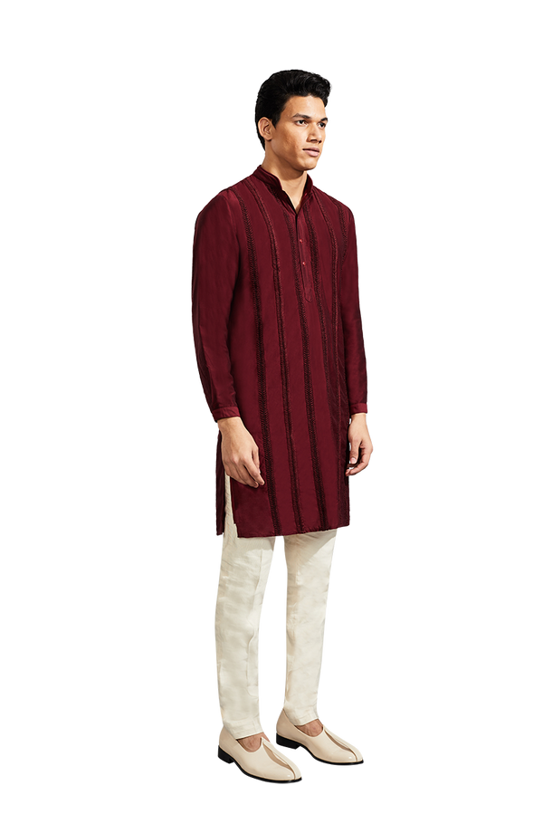 Kunal Rawal-Maroon Small Chevron Kurta-INDIASPOPUP.COM