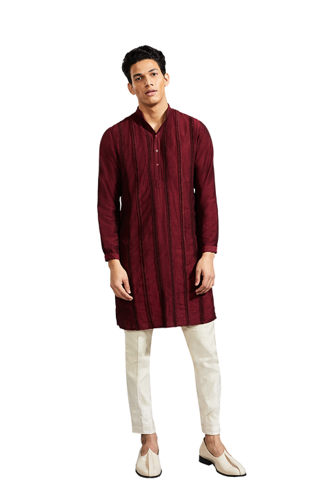 Kunal Rawal-Maroon Small Chevron Kurta-INDIASPOPUP.COM