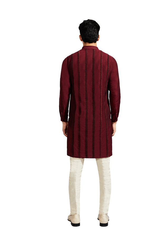 Kunal Rawal-Maroon Small Chevron Kurta-INDIASPOPUP.COM