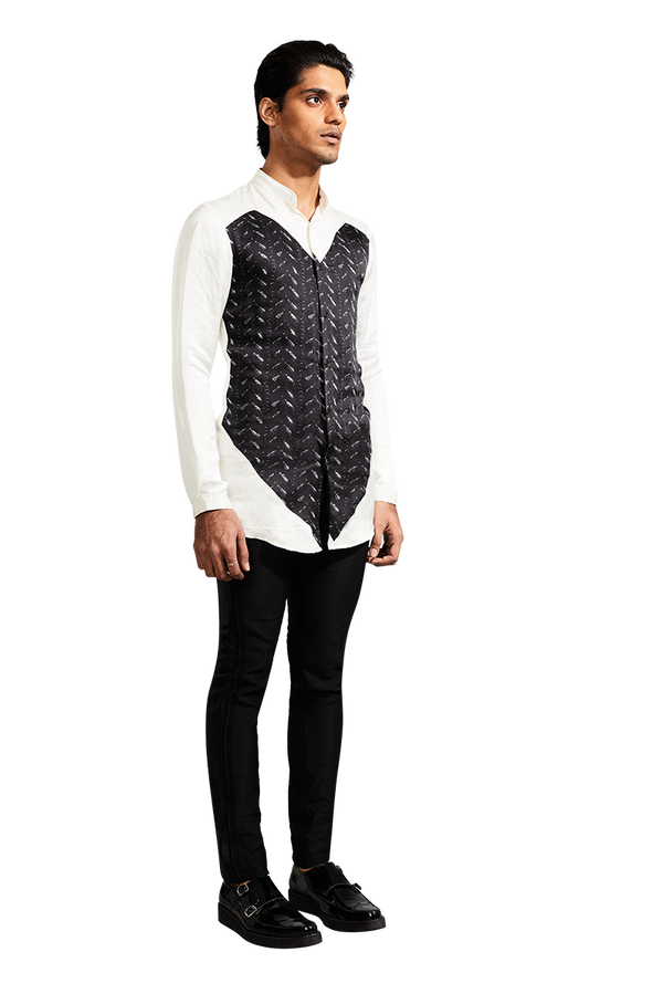 Kunal Rawal-Vanilla & Black Broken Heart Patch Kurta-INDIASPOPUP.COM