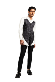 Kunal Rawal-Vanilla & Black Broken Heart Patch Kurta-INDIASPOPUP.COM