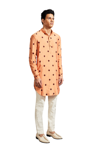 Kunal Rawal-Salmon Pot Flower Kurta-INDIASPOPUP.COM