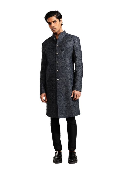 Kunal Rawal-Navy Texture Fire Jacket-INDIASPOPUP.COM