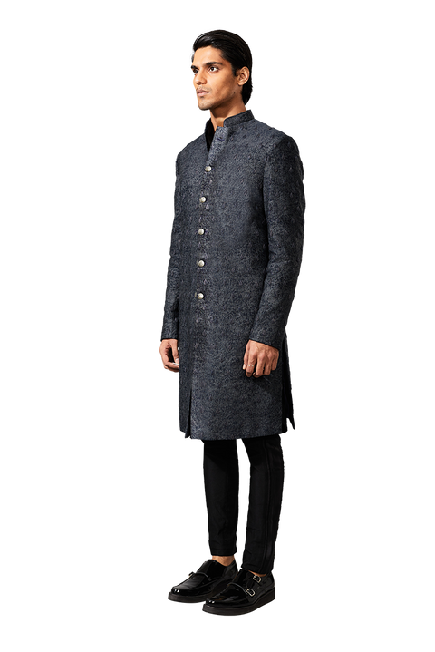 Kunal Rawal-Navy Texture Fire Jacket-INDIASPOPUP.COM