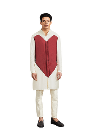Kunal Rawal-Ivory & Red Broken Heart Patch Kurta-INDIASPOPUP.COM