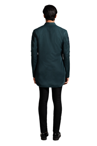 Kunal Rawal-Forest Green Rose Knotted Sleeve Jacket-INDIASPOPUP.COM