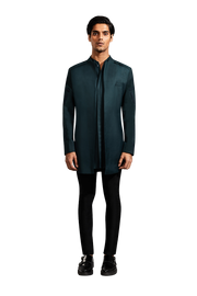 Kunal Rawal-Forest Green V Neck Kurta-INDIASPOPUP.COM