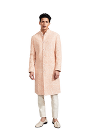 Kunal Rawal-Peach Wheat Grass Salli Sherwani-INDIASPOPUP.COM