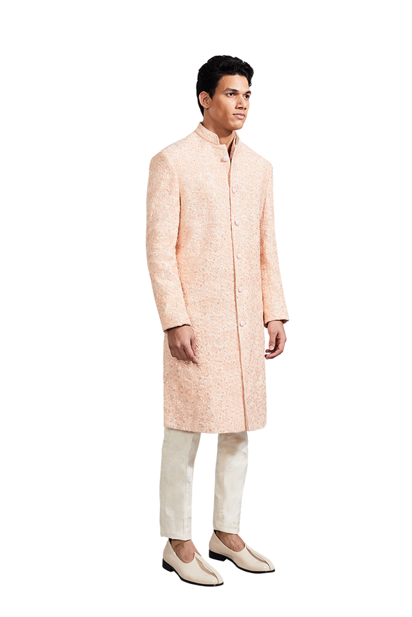 Kunal Rawal-Peach Wheat Grass Salli Sherwani-INDIASPOPUP.COM