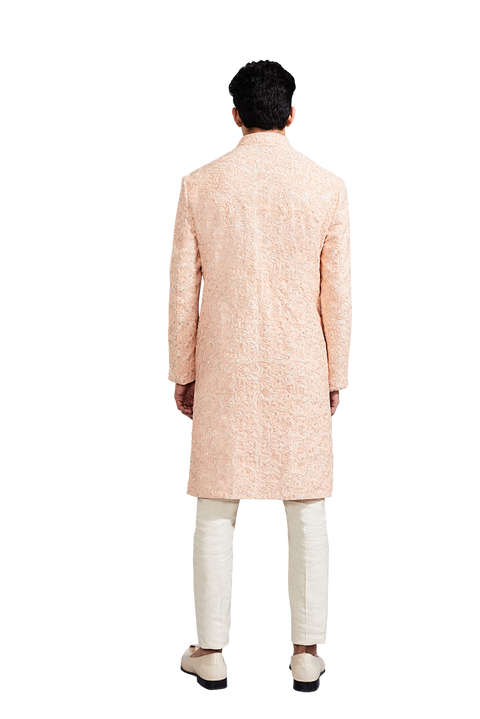 Kunal Rawal-Peach Wheat Grass Salli Sherwani-INDIASPOPUP.COM