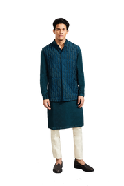 Kunal Rawal-Teal Morse Code Knotted Jacket-INDIASPOPUP.COM