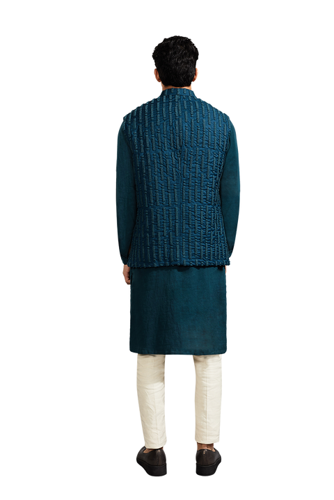 Kunal Rawal-Teal Morse Code Knotted Jacket-INDIASPOPUP.COM