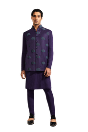 Kunal Rawal-Purple Eye Flower Knotted Sleeveless Jacket-INDIASPOPUP.COM