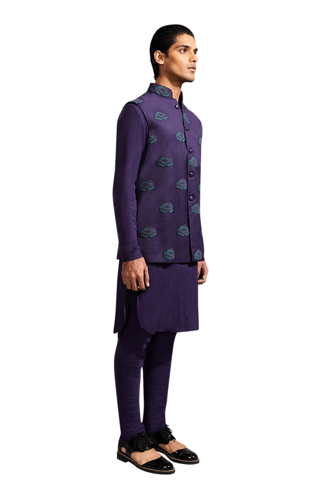 Kunal Rawal-Purple Eye Flower Knotted Sleeveless Jacket-INDIASPOPUP.COM