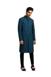 Kunal Rawal-Teal Y Highlighted Jacket-INDIASPOPUP.COM