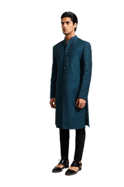 Kunal Rawal-Teal Y Highlighted Jacket-INDIASPOPUP.COM