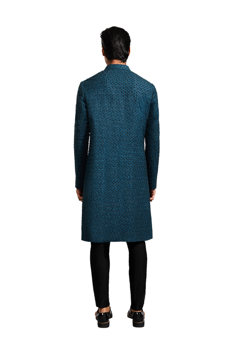 Kunal Rawal-Teal Y Highlighted Jacket-INDIASPOPUP.COM