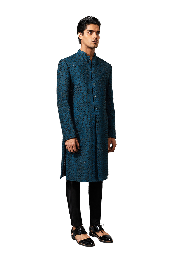 Kunal Rawal-Teal Y Highlighted Jacket-INDIASPOPUP.COM