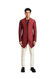 Kunal Rawal-Maroon Knotted Jap Layer Jacket-INDIASPOPUP.COM