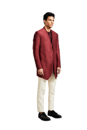 Kunal Rawal-Maroon Knotted Jap Layer Jacket-INDIASPOPUP.COM