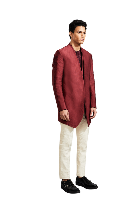 Kunal Rawal-Maroon Knotted Jap Layer Jacket-INDIASPOPUP.COM