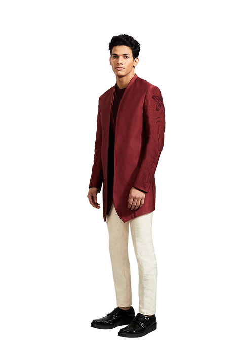 Kunal Rawal-Maroon Knotted Jap Layer Jacket-INDIASPOPUP.COM