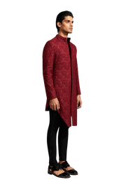 Kunal Rawal-Maroon Eyeflower Knotted Jacket-INDIASPOPUP.COM