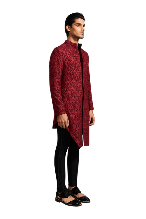 Kunal Rawal-Maroon Eyeflower Knotted Jacket-INDIASPOPUP.COM