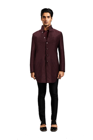 Kunal Rawal-Wine Corded High Collar Jacket-INDIASPOPUP.COM