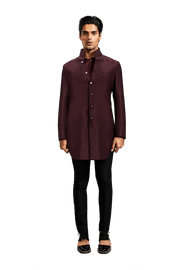 Kunal Rawal-Wine Corded High Collar Jacket-INDIASPOPUP.COM