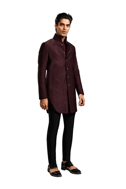 Kunal Rawal-Wine Corded High Collar Jacket-INDIASPOPUP.COM