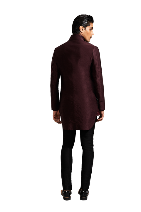 Kunal Rawal-Wine Corded High Collar Jacket-INDIASPOPUP.COM